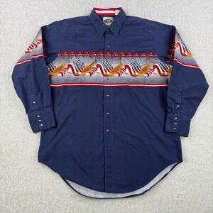 Cumberland Outfitters Shirt Mens 2XL Blue Pearl Snap Eagle American Flag Western